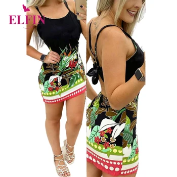 Sexy Backless Peinted Leaf Bandage Slim Spaghetti Strap Women Mini Dress Ladies Summer Beach Holiday Boho Dress SJ5787R 
Sexy Backless Peinted Leaf Bandage Slim Spaghetti Strap Women Mini Dress Ladies Summer Beach Holiday Boho Dress SJ5787R