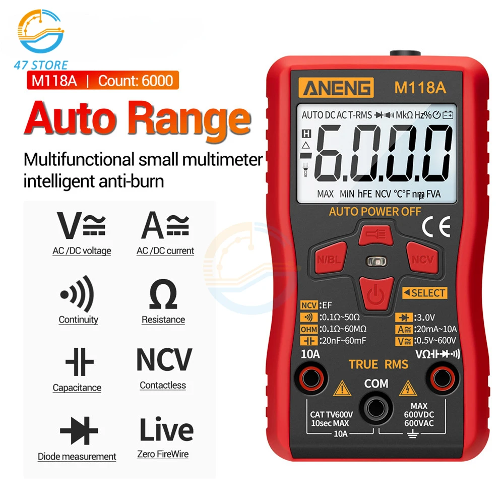 M118A Digital Multimeter AC/DC True RMS Volt Amp Ohm Voltage Resistance Universal Meter Testers Automatic Range LCD Backlight
M118A Digital Multimeter AC/DC True RMS Volt Amp Ohm Voltage Resistance Universal Meter Testers Automatic Range LCD Backlight