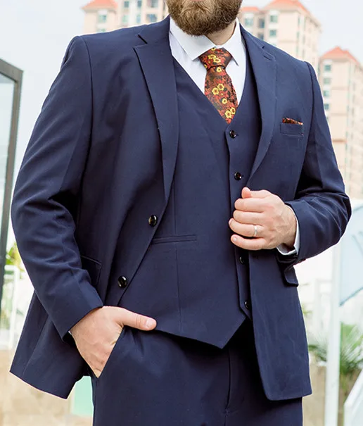 Мужской костюм из 3 предметов темно-синий свободный пиджак брюки жилет | Мужская