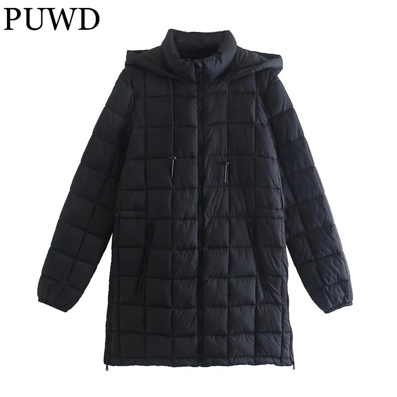 PUWD Casual Women Mid-length Black Hooded Cotton Jacket 2021 Autumn/Winter Warm Retro Parka Lattice Slim Female Thick Outwear
PUWD Casual Women Mid-length Black Hooded Cotton Jacket 2021 Autumn/Winter Warm Retro Parka Lattice Slim Female Thick Outwear