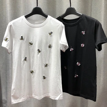 Round Collar Thin Short Seelve Cotton Tshirt Woman 2020 New Spring/Summer Good Quality Bee Embroidery Straight Women T shirt
Round Collar Thin Short Seelve Cotton Tshirt Woman 2020 New Spring/Summer Good Quality Bee Embroidery Straight Women T shirt