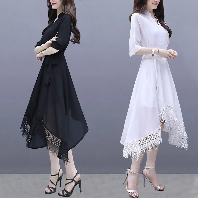 New 2022 Women Dress Summer Fashion Mid-length irregular Short Sleeve Elegant Dresses Female Casual Ladies Dress Vestidos
New 2022 Women Dress Summer Fashion Mid-length irregular Short Sleeve Elegant Dresses Female Casual Ladies Dress Vestidos