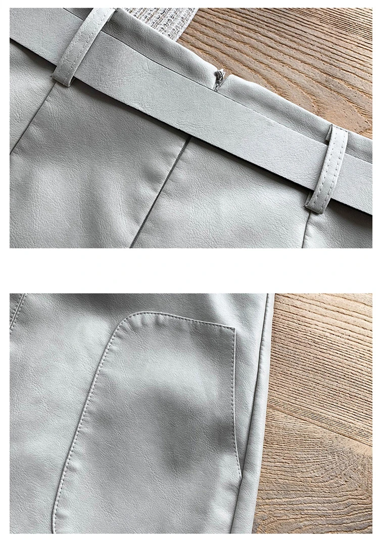 2020 New Casual Streetwear PU Leather Skirt Women Autumn Winter High Waist Mini Skirt Pocket With Belt A-line Skirt White Brown 2020 New Casual Streetwear PU Leather Skirt Women Autumn Winter High Waist Mini Skirt Pocket With Belt A-line Skirt White Brown