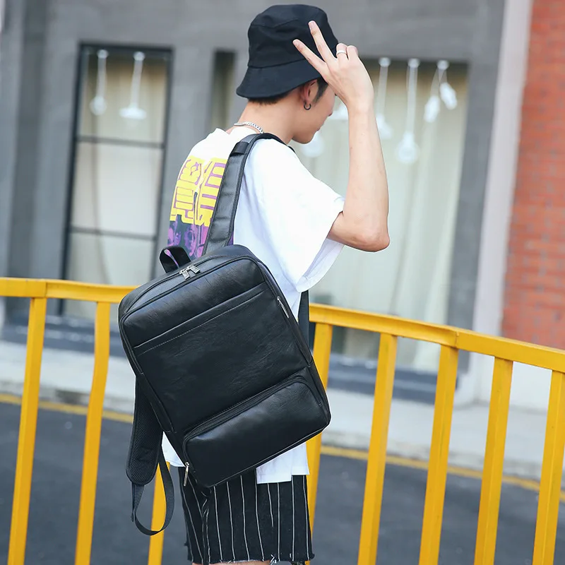 Korean fashion PU leather shoulder leisure simple computer bag travel backpack | Багаж и сумки