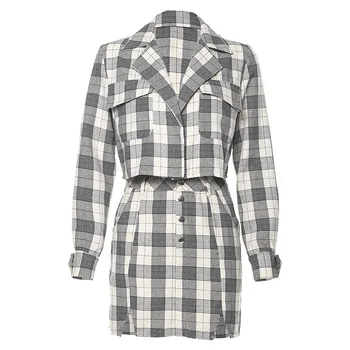 Chic Suits Women Plaid Two Piece Set Top and Skirt Long Sleeve Short Blazer Style Top Zipper Back To School Slim Slit Mini Skirt
Chic Suits Women Plaid Two Piece Set Top and Skirt Long Sleeve Short Blazer Style Top Zipper Back To School Slim Slit Mini Skirt