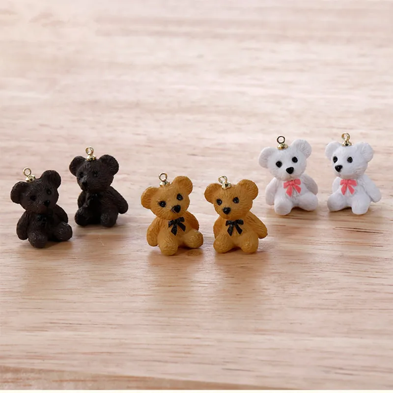 

New style 40pcs/lot color print 3D cartoon bears shape resin beads with hanger diy jewelry earring/garment pendant accessory