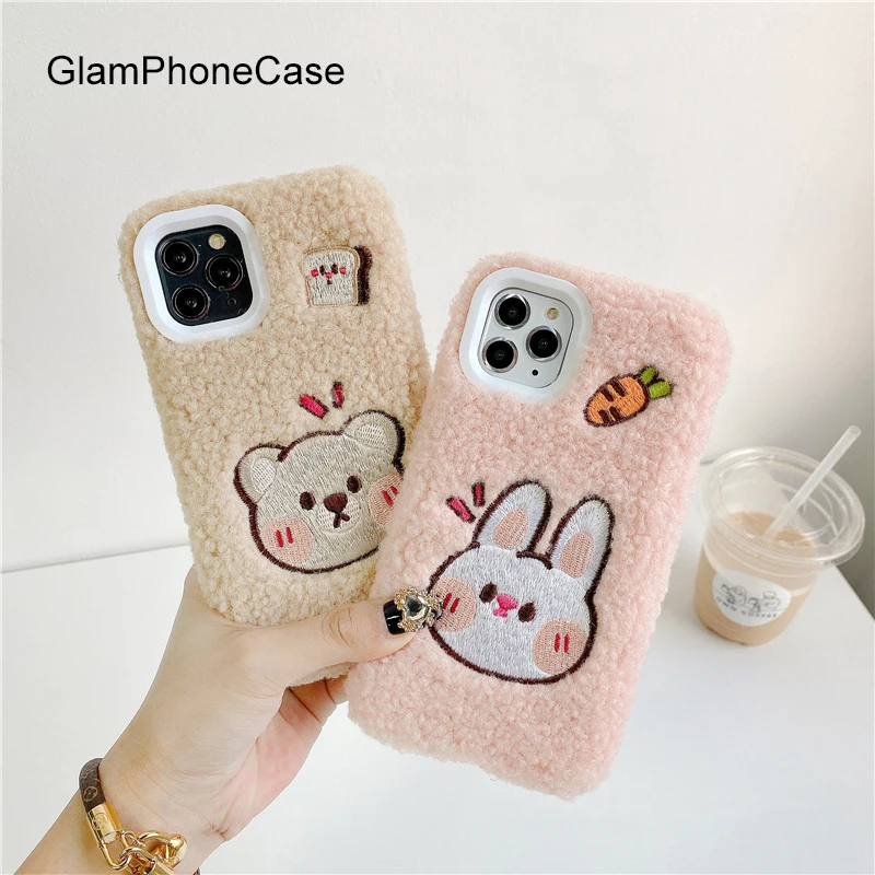 GlamPhone чехол плюшевый кролик медведь для телефона iPhone11Pro/Max X XS Max XR Мягкий
