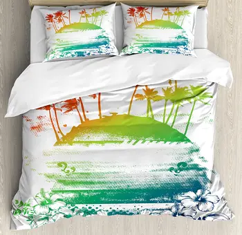 Island Duvet Cover Set Grunge Style Artsy Inky Colorful Summer Scenery with Palms and Hawaiian Hibiscus Flowers Bedding Set
Island Duvet Cover Set Grunge Style Artsy Inky Colorful Summer Scenery with Palms and Hawaiian Hibiscus Flowers Bedding Set
