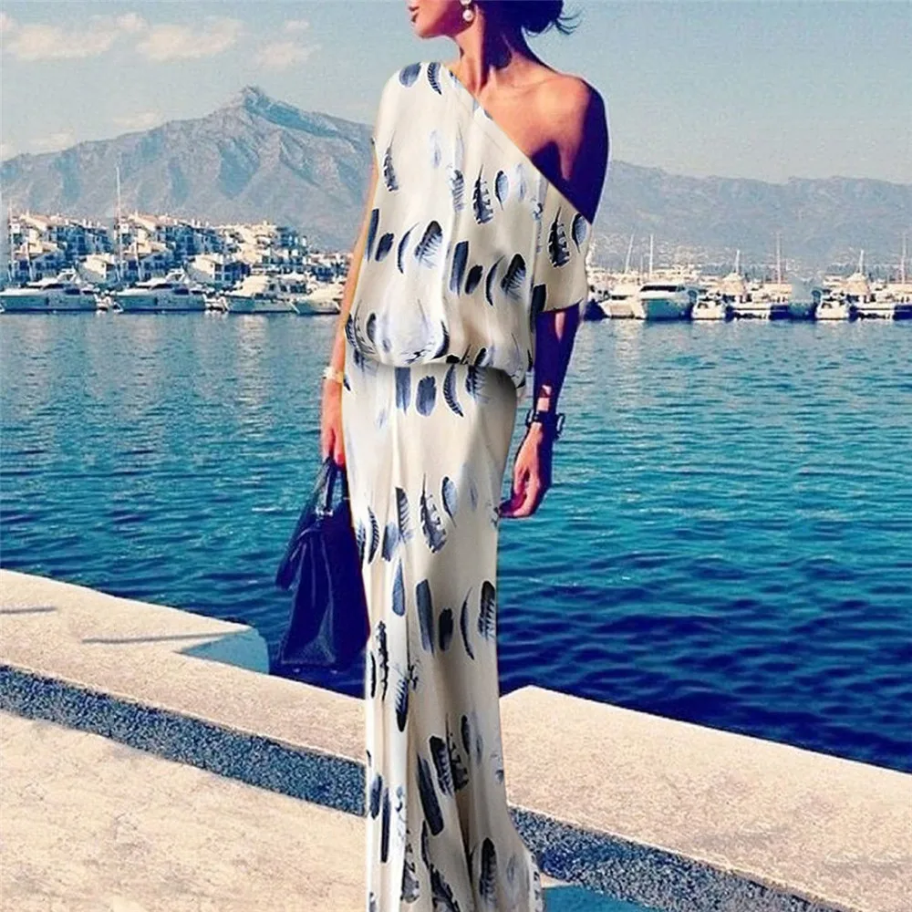 Feather Printed Slash-neck Loose Slim Waist Short Sleeve Maxi Dress Spring Autumn Summer A-Line White Long Dresses Plus Size 3XL
Feather Printed Slash-neck Loose Slim Waist Short Sleeve Maxi Dress Spring Autumn Summer A-Line White Long Dresses Plus Size 3XL
