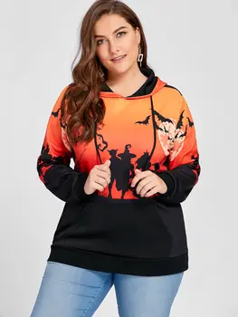 

ROSEGAL Plus Size Halloween Moon Bat Print Hoodie with Pocket 3d Hoodies Cool Hooded Hoodies Sweatshirts Fall