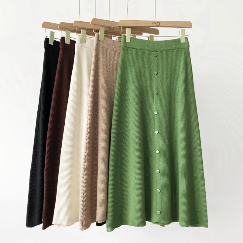 Vertical Small Buckle Fine Sunken Stripe A- line Knitted Skirt Korean-style Elegant Slimming Solid Color High-waisted Knitted Lo
Vertical Small Buckle Fine Sunken Stripe A- line Knitted Skirt Korean-style Elegant Slimming Solid Color High-waisted Knitted Lo