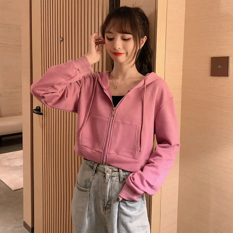Spring And Autumn Women's Hooded Sweatshirt Zip-Up Loose New Long-Sleeved Short Sports Student Cotton Solid Color
Spring And Autumn Women's Hooded Sweatshirt Zip-Up Loose New Long-Sleeved Short Sports Student Cotton Solid Color