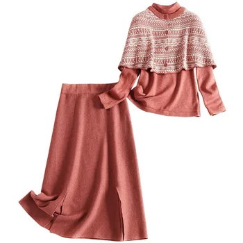 Fashion Autumn Women 3 Piece Set Oversize Print Cloak Long Sleeve Knitted Sweater Pullover Top + Knit Split A Line Skirt Set
Fashion Autumn Women 3 Piece Set Oversize Print Cloak Long Sleeve Knitted Sweater Pullover Top + Knit Split A Line Skirt Set