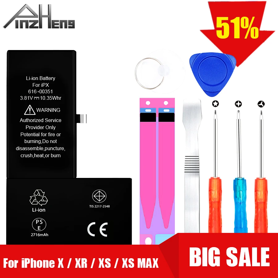 PINZHENG Real Capacity Phone Battery For iPhone X Xs XR Replacement 0 Cycle Battery For iPhone Xs Max Bateria With Tool Kit
PINZHENG Real Capacity Phone Battery For iPhone X Xs XR Replacement 0 Cycle Battery For iPhone Xs Max Bateria With Tool Kit