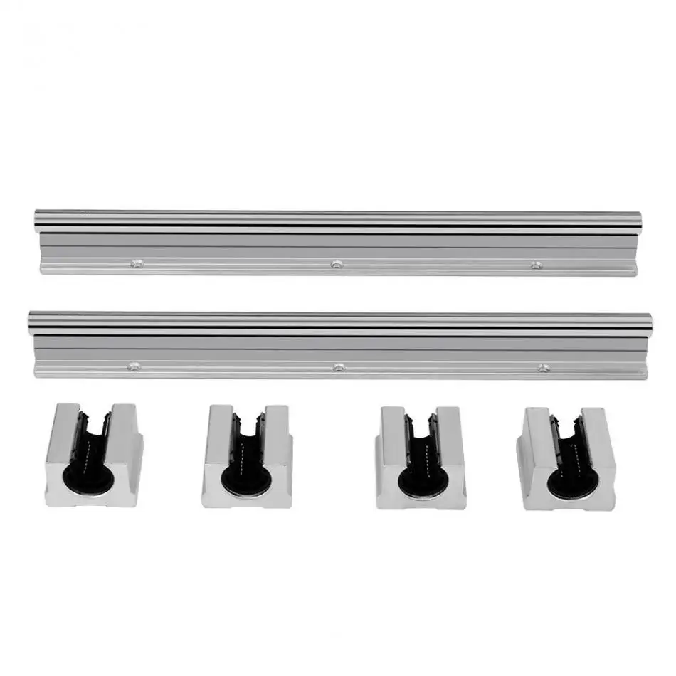 SBR12-300mm 2Pcs Linear Slide Rail Shaft + 4Pcs Bearing Slide Block With 300mm Length 12mm Rail Shaft Diameter