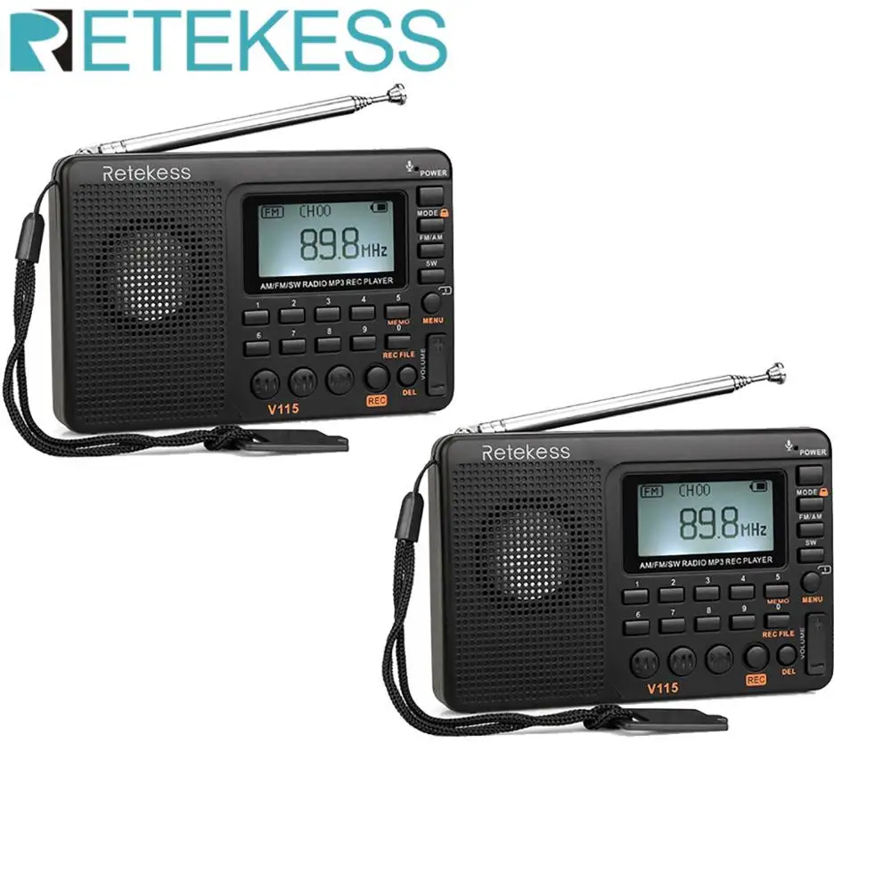 5X Retekess FM//AM//SW Radio Receiver REC Recorder Bass HiFi Stereo Sound Player