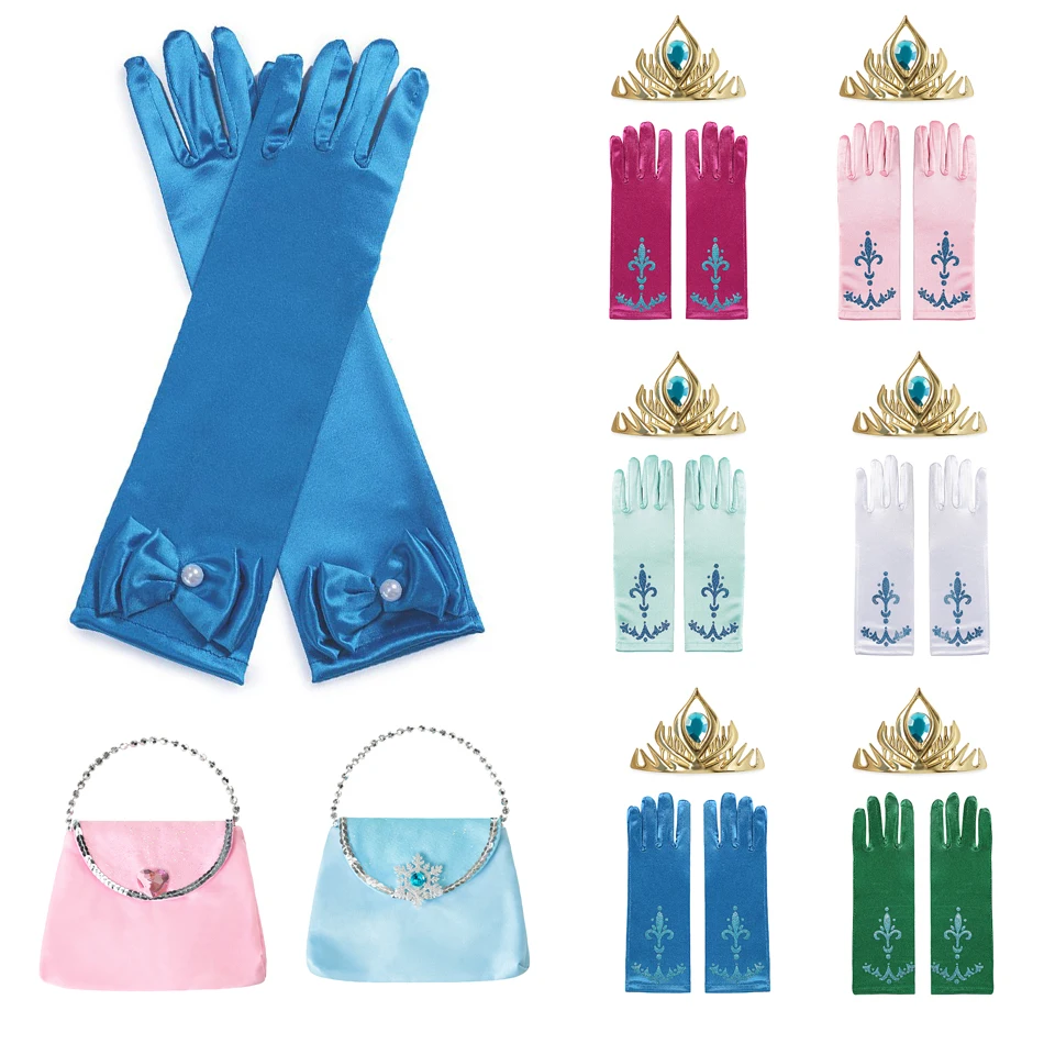 

Princess Bowknot Gloves for Girl Kids Frozen Elsa Anna Cosplay Performance Mickey Headband 3pcs Set Snow Queen Bags JYF