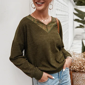 Zebery Women Autumn Winter Long Sleeve Knitted Solid Color Sweater V-neck Sexy Lace Top Fashion Pullover Femmel
Zebery Women Autumn Winter Long Sleeve Knitted Solid Color Sweater V-neck Sexy Lace Top Fashion Pullover Femmel