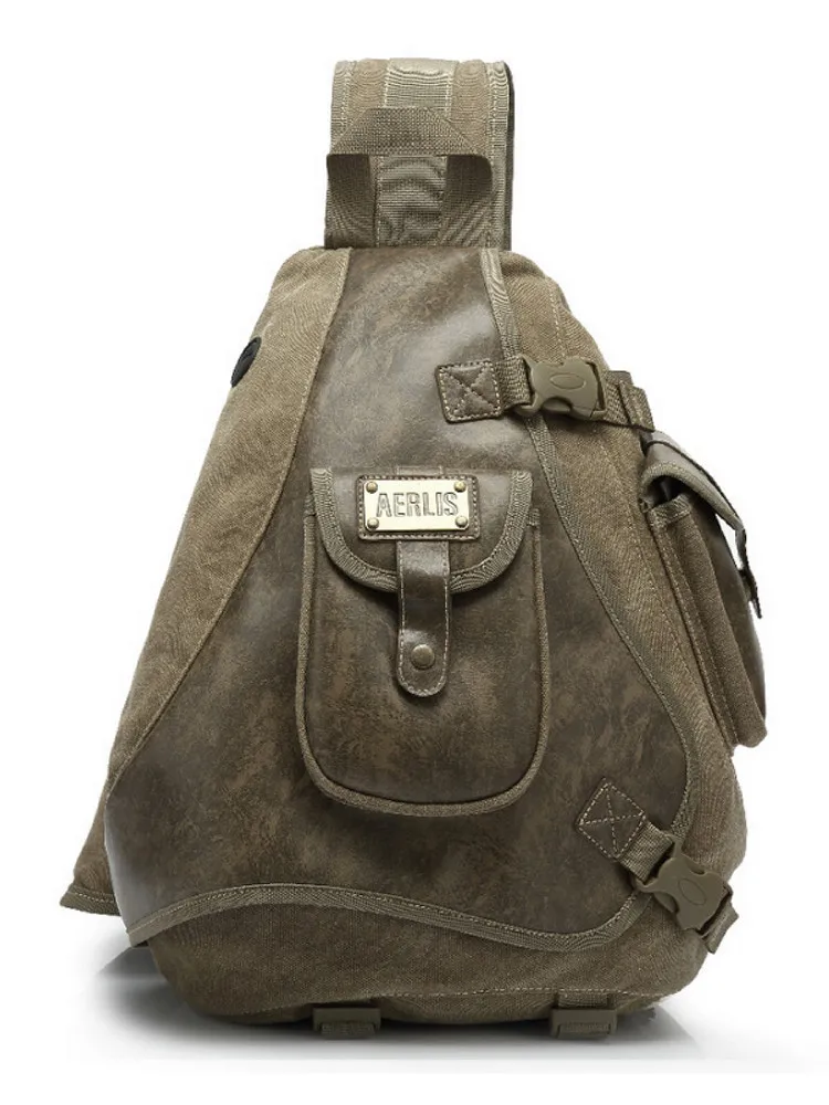 Мужская холщовая сумка мессенджер aerlissa повседневная кожаная на груди слинг