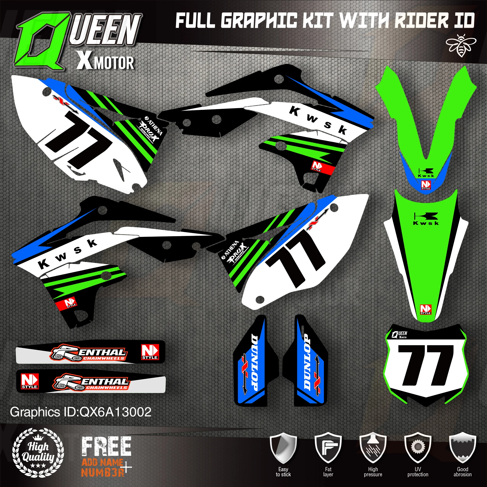 Queen X MOTOR Custom Team Graphics Decals Stickers Kit For Kawasaki Decal 2013 2014 2015 2016 KXF 250 002
Queen X MOTOR Custom Team Graphics Decals Stickers Kit For Kawasaki Decal 2013 2014 2015 2016 KXF 250 002