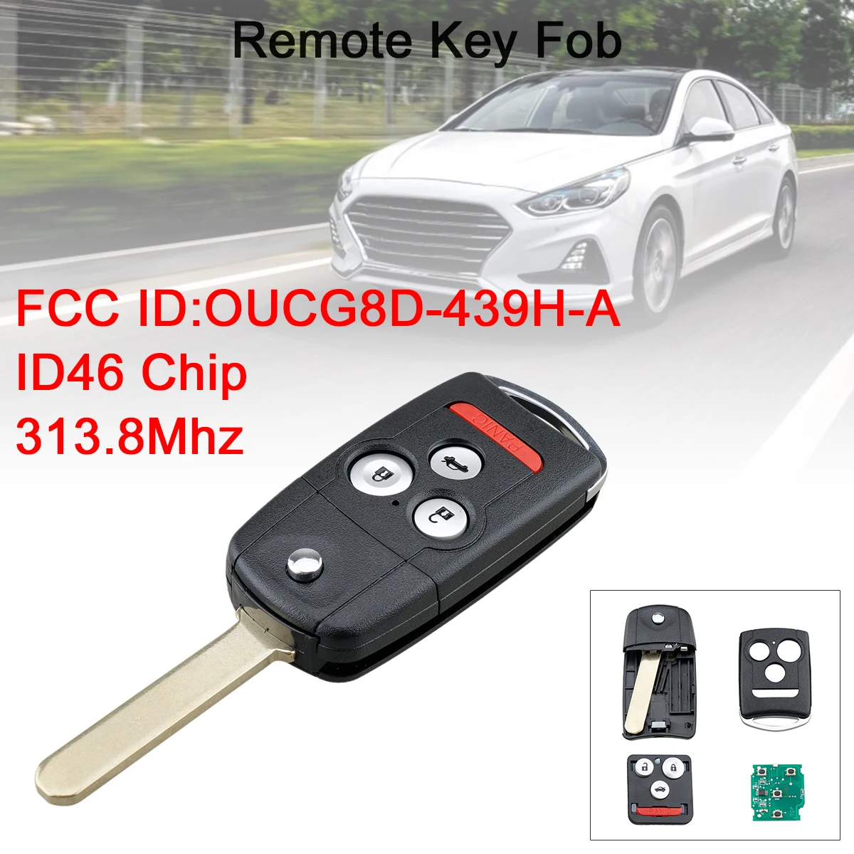 

313.8MHz 3 Button Flip Remote Car Key Keyless Entry Fob ID46 OUCG8D-439H-A for Acura TL 2007 2008 2009 2010 2011 2012 2013 2014