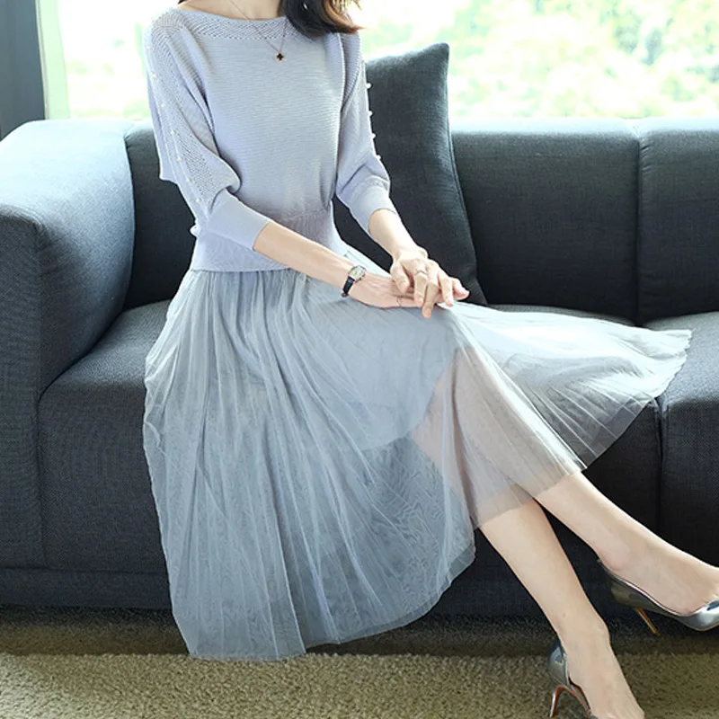 2019 Autumn & Winter Mid-length Bat Sleeve Waist Hugging Elegant Slimming Sweater Knit Joint Mesh Dress
2019 Autumn & Winter Mid-length Bat Sleeve Waist Hugging Elegant Slimming Sweater Knit Joint Mesh Dress