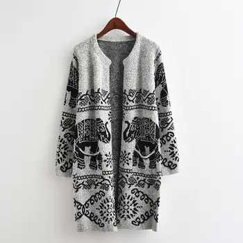 Fall 2019 Elephant Print Knitted Cardigan Women Long Sleeve Casual Long Sweaters Cardigans O Neck Loose Grey Cardigan
Fall 2019 Elephant Print Knitted Cardigan Women Long Sleeve Casual Long Sweaters Cardigans O Neck Loose Grey Cardigan
