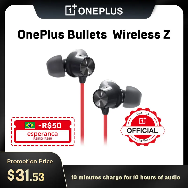 Беспроводные наушники OnePlus Bullets Z версия басов Bluetooth 5 0 IP55 до 20/17 часов зарядки 10