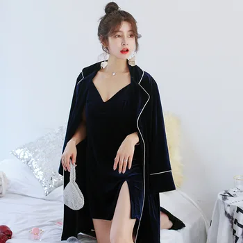 Warm Velvet Female Kimono Robe Gown Sleepwear Lingerie Autumn 2PCS Nightwear Nighty&robe Set Elegant Solid Nightgown Homewear
Warm Velvet Female Kimono Robe Gown Sleepwear Lingerie Autumn 2PCS Nightwear Nighty&robe Set Elegant Solid Nightgown Homewear