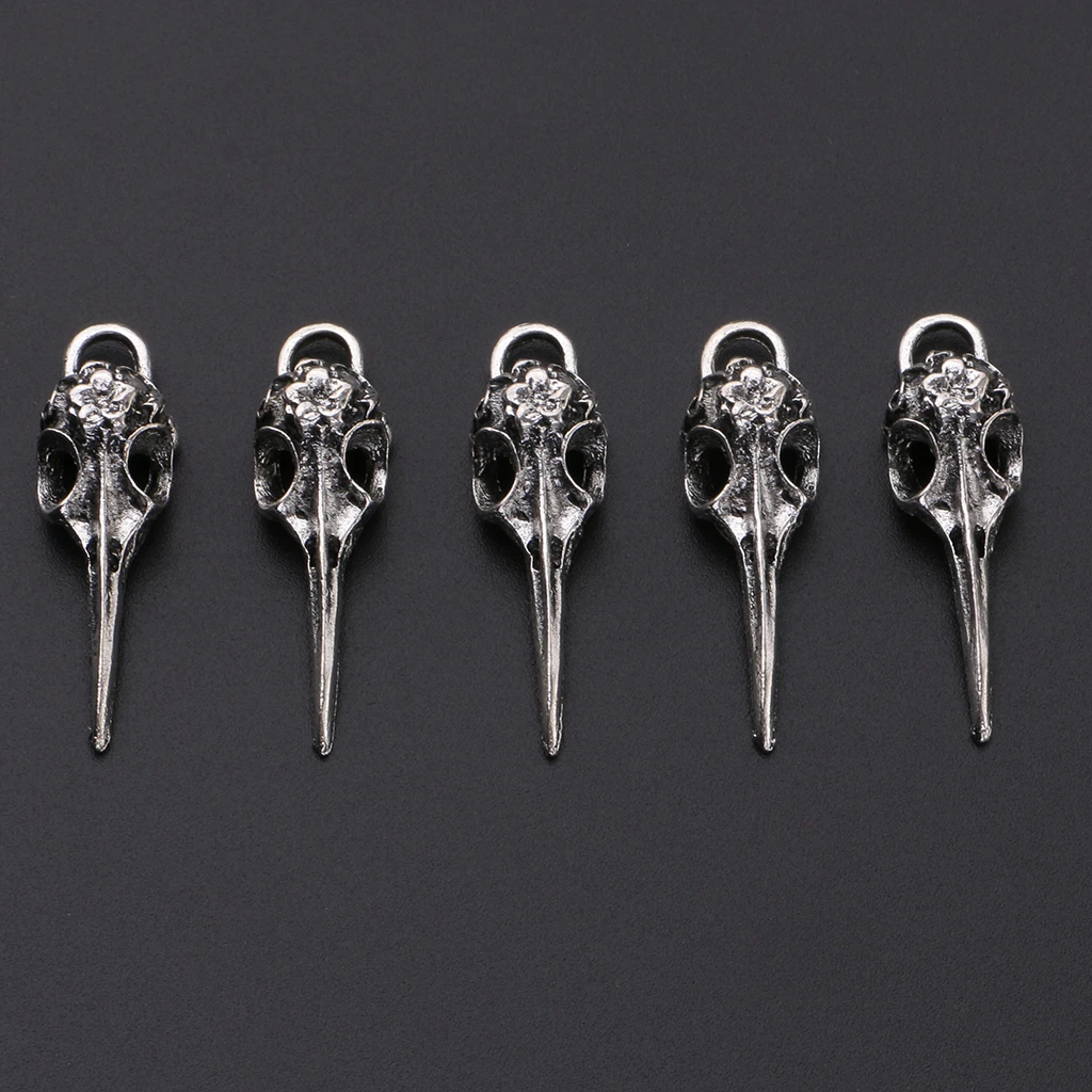 5Pcs Tibetan silver color Style Alloy Bird Skull Head Skeleton Theme Pendant Charms for Necklace Jewelry Making