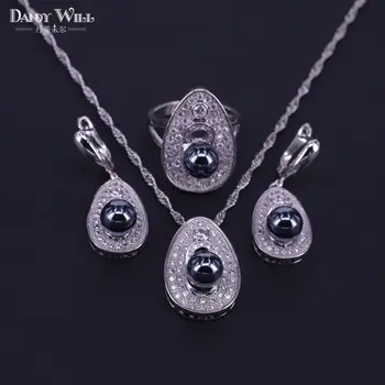 925 Silver Bridal Jewelry Sets Natural White Zircon With Pearls Beads For Women Wedding Earrings/Pendant/Necklace/Ring Set 
925 Silver Bridal Jewelry Sets Natural White Zircon With Pearls Beads For Women Wedding Earrings/Pendant/Necklace/Ring Set