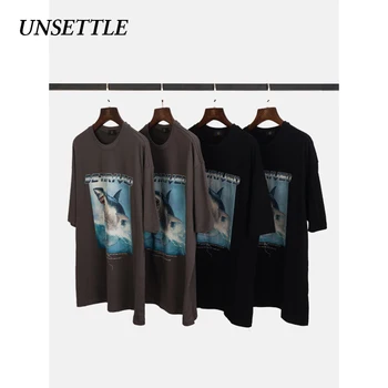 

UNSETTLE 2020SS Harajuku Men/Women Streetwear T-Shirts Funny Printed Shark Short Sleeve Tshirts Summer Hip Hop Casual Tops Tees