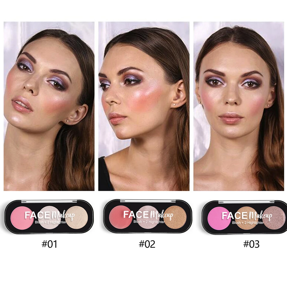 3-color high-gloss blush tray Brighten skin tone No makeup remover Lasting rosy Four seasons apply | Красота и здоровье