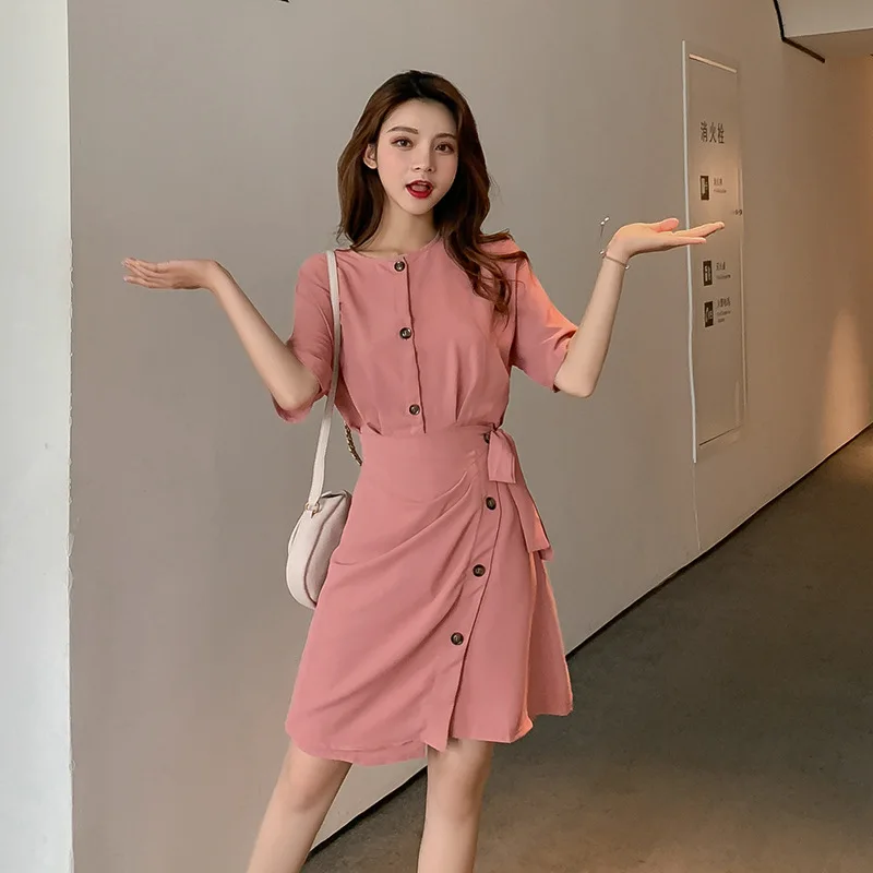 High Waist Button O-Neck Belt Women Dress Fake Two Solid Color Single-Breasted Vestidos Verano 2019 Mujer Casual Elegant Dress
High Waist Button O-Neck Belt Women Dress Fake Two Solid Color Single-Breasted Vestidos Verano 2019 Mujer Casual Elegant Dress