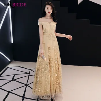 Sparkle Gold Evening Dresses Long ES2982 A-Line Boat-Neck Off The Shoulder Tulle Formal Evening Gowns Robe De Soiree 2019
Sparkle Gold Evening Dresses Long ES2982 A-Line Boat-Neck Off The Shoulder Tulle Formal Evening Gowns Robe De Soiree 2019