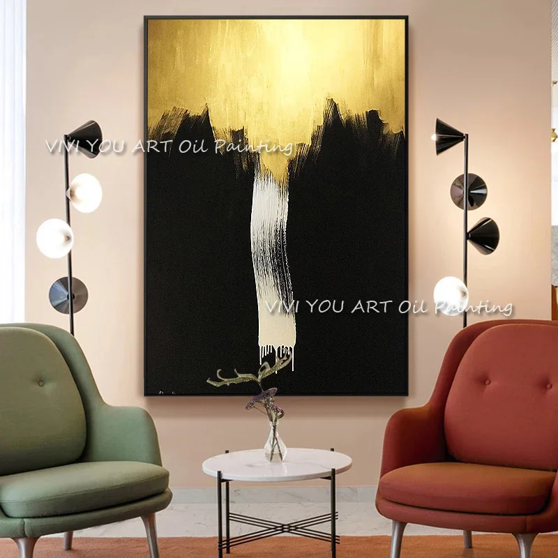 Abstract Black Light Gold Canvas Handmad Painting Minimalist Style Poster Wall Art Pictures for Living Room Bedroom Aisle Studio
Abstract Black Light Gold Canvas Handmad Painting Minimalist Style Poster Wall Art Pictures for Living Room Bedroom Aisle Studio