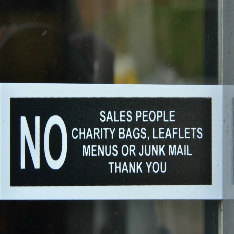 No Sales People Charity Bags Leaflets Menus Junk Mail Sign Or Sticker 200mmx100mm House number number stickers door sign 
No Sales People Charity Bags Leaflets Menus Junk Mail Sign Or Sticker 200mmx100mm House number number stickers door sign