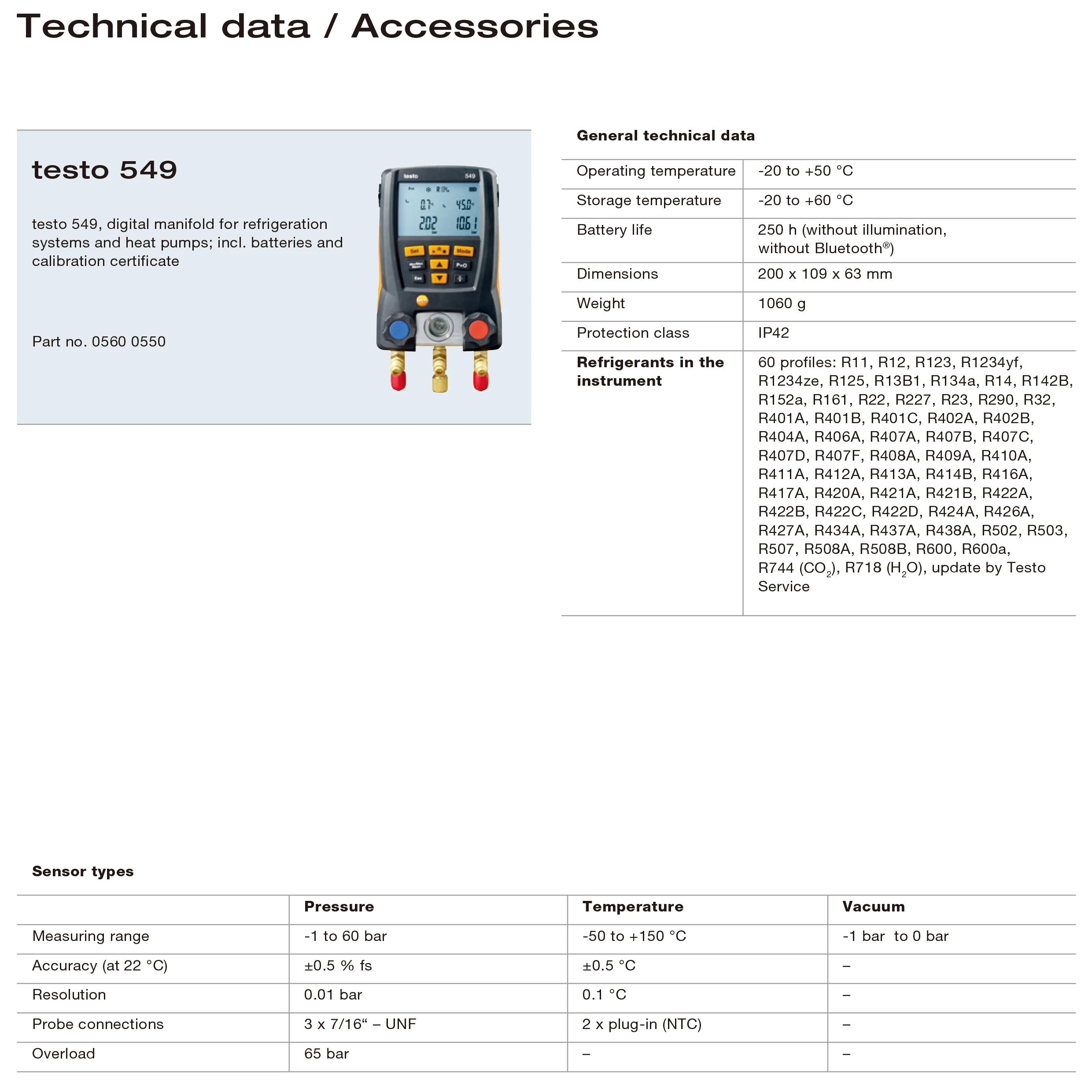 Manómetro digital para sistema de climatización, kit de pruebas LCD Testo 549, herramientas de aire acondicionado HVAC