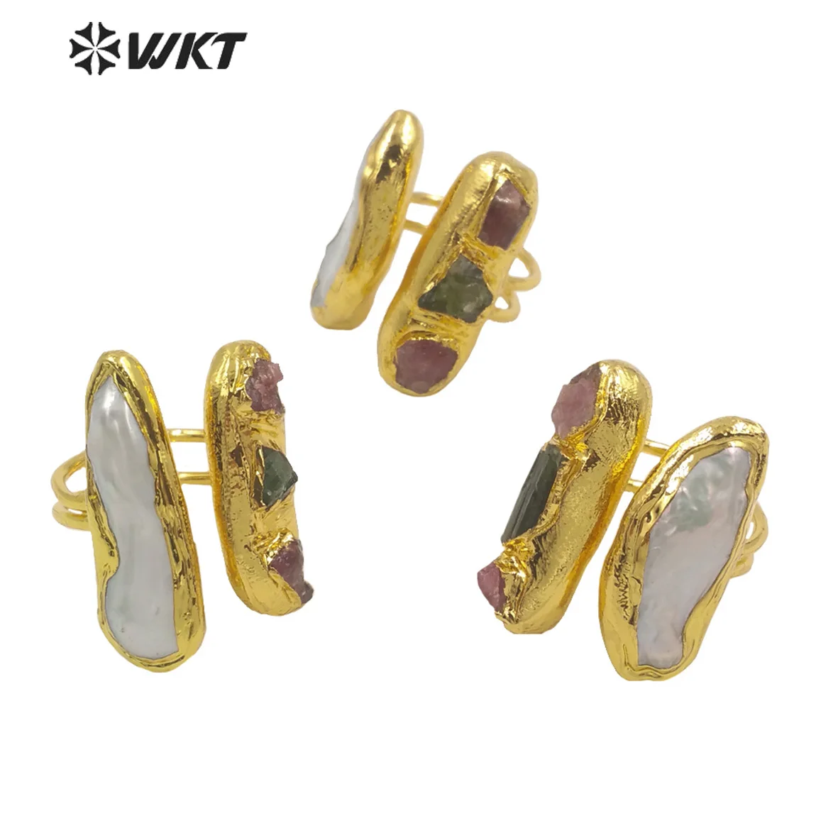 

WT-MPR017 WKT Women Gorgeous gold electroplated Pearl and Tourmaline stone Ring fashion Gem stone cocktail Ring for Party