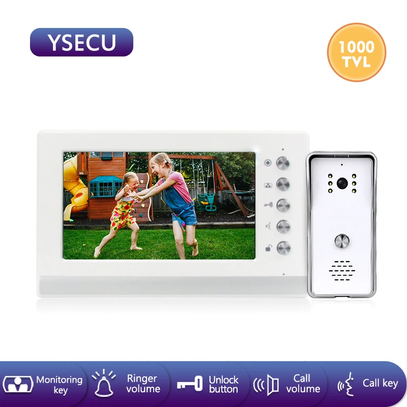 YSECU 7 дюймов 1000TVL HD видеодомофон комплект для домашней безопасности с замком