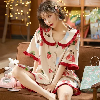 Summer Women Pajamas Set Loose Ladies Casual Home Wear Turn-down Collar Pajama Soft Cotton Nightwear Large Size Pijama M-3XL
Summer Women Pajamas Set Loose Ladies Casual Home Wear Turn-down Collar Pajama Soft Cotton Nightwear Large Size Pijama M-3XL