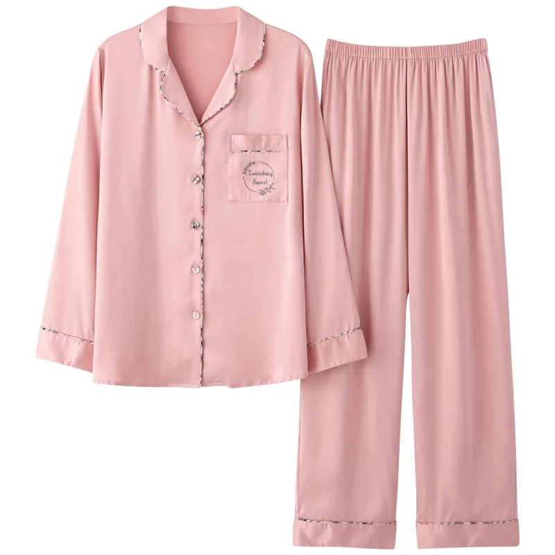 Pure Color Pajamas Women Spring and Autumn Long-sleeved Suit Autumn and Winter Cardigan Simulation SilkHome Service Sexy Pajamas
Pure Color Pajamas Women Spring and Autumn Long-sleeved Suit Autumn and Winter Cardigan Simulation SilkHome Service Sexy Pajamas
