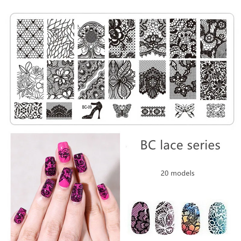 

20 Styles Lace Series DIY Nail Art Printing Template Transfer Template Nail Polish Steel Plate Rectangular Painted Seal Tool