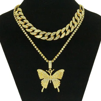 2pcs/set Luxury Shiny Chunky Rhinestone Choker Necklace Hip Hop Bling Crystal Butterfly Pendant Necklace Nightclub Party Jewelry 
2pcs/set Luxury Shiny Chunky Rhinestone Choker Necklace Hip Hop Bling Crystal Butterfly Pendant Necklace Nightclub Party Jewelry