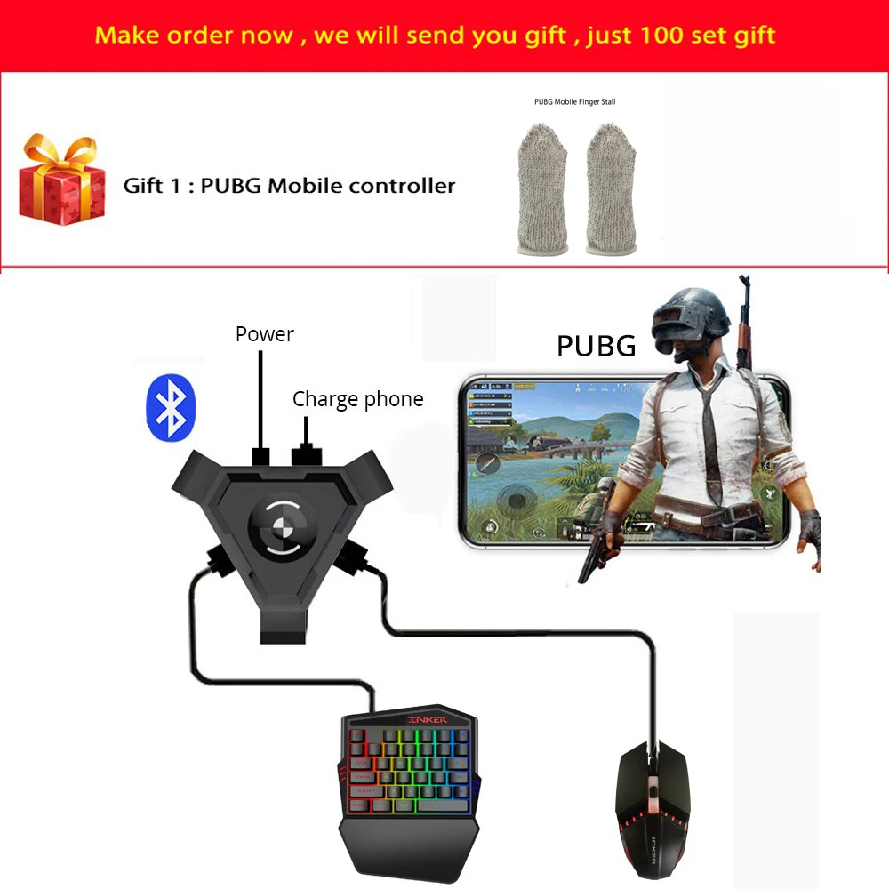 

Kuulee PUBG Mobile Gamepad Controller Gaming Keyboard Mouse Converter for Android Phone to PC Bluetooth Adapter