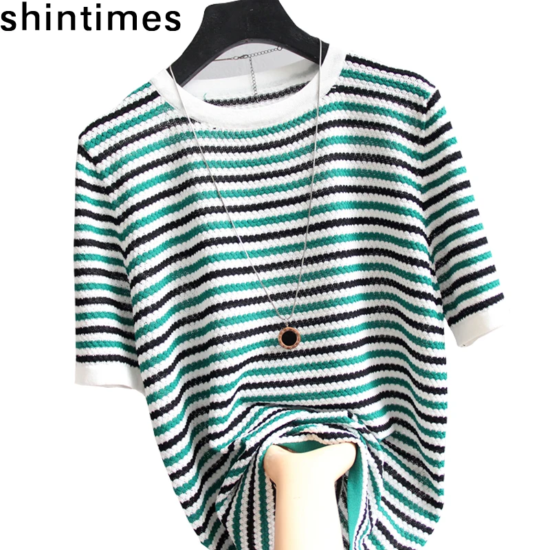 shintimes Striped T Shirt Femme Tops Summer Loose T Shirt Women Thin Knitted T-Shirt Short Sleeve Camisetas Mujer Manga Corta
shintimes Striped T Shirt Femme Tops Summer Loose T Shirt Women Thin Knitted T-Shirt Short Sleeve Camisetas Mujer Manga Corta