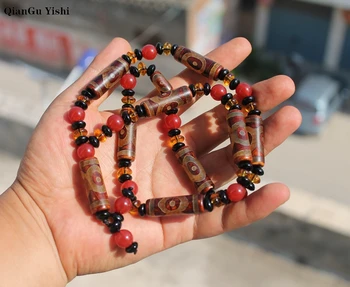 Chalcedony Ajustable Necklace Tibetan three Eyes Dzi Bead Amulet with Beads High Quality Necklace Bring Good Luck 
Chalcedony Ajustable Necklace Tibetan three Eyes Dzi Bead Amulet with Beads High Quality Necklace Bring Good Luck