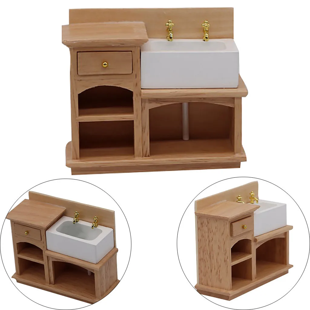 

1:12 Mini Dollhouse Simulation Furniture Miniature Wooden Stove Sink Cabinet Cupboard Doll House Accessories Kids Toy M850#