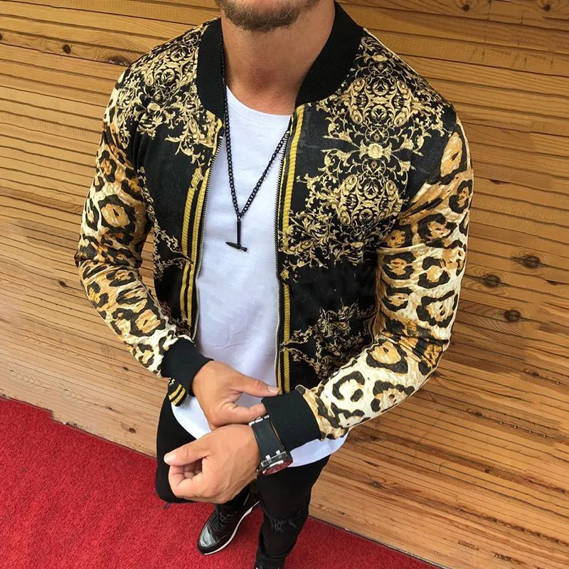 Фото Новинка 2020 Мужская облегающая куртка с леопардовым принтом повседневная круглым