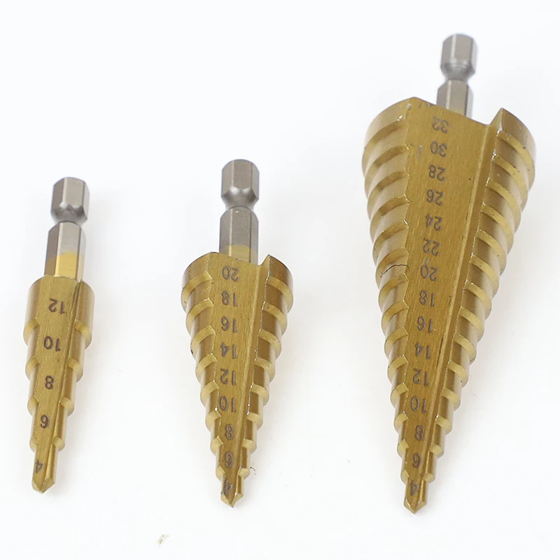 4-32 mm 4-12 HSS Titanium Coated Step Drill Bit for Metal High Speed Steel Wood Drilling Power Tools Hole Cutter Step Cone Drill
4-32 mm 4-12 HSS Titanium Coated Step Drill Bit for Metal High Speed Steel Wood Drilling Power Tools Hole Cutter Step Cone Drill